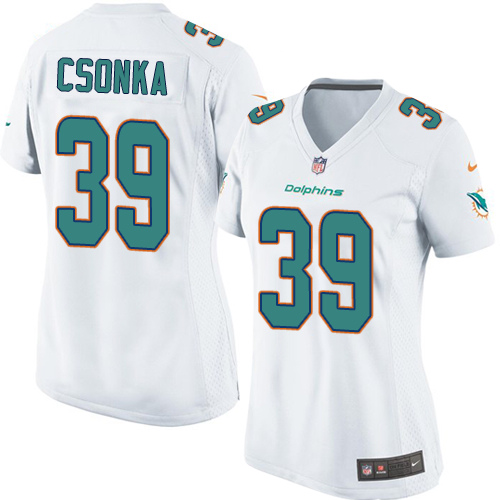 Women's Elite Larry Csonka Nike Jersey White Road - #39 NFL Miami Dolphins